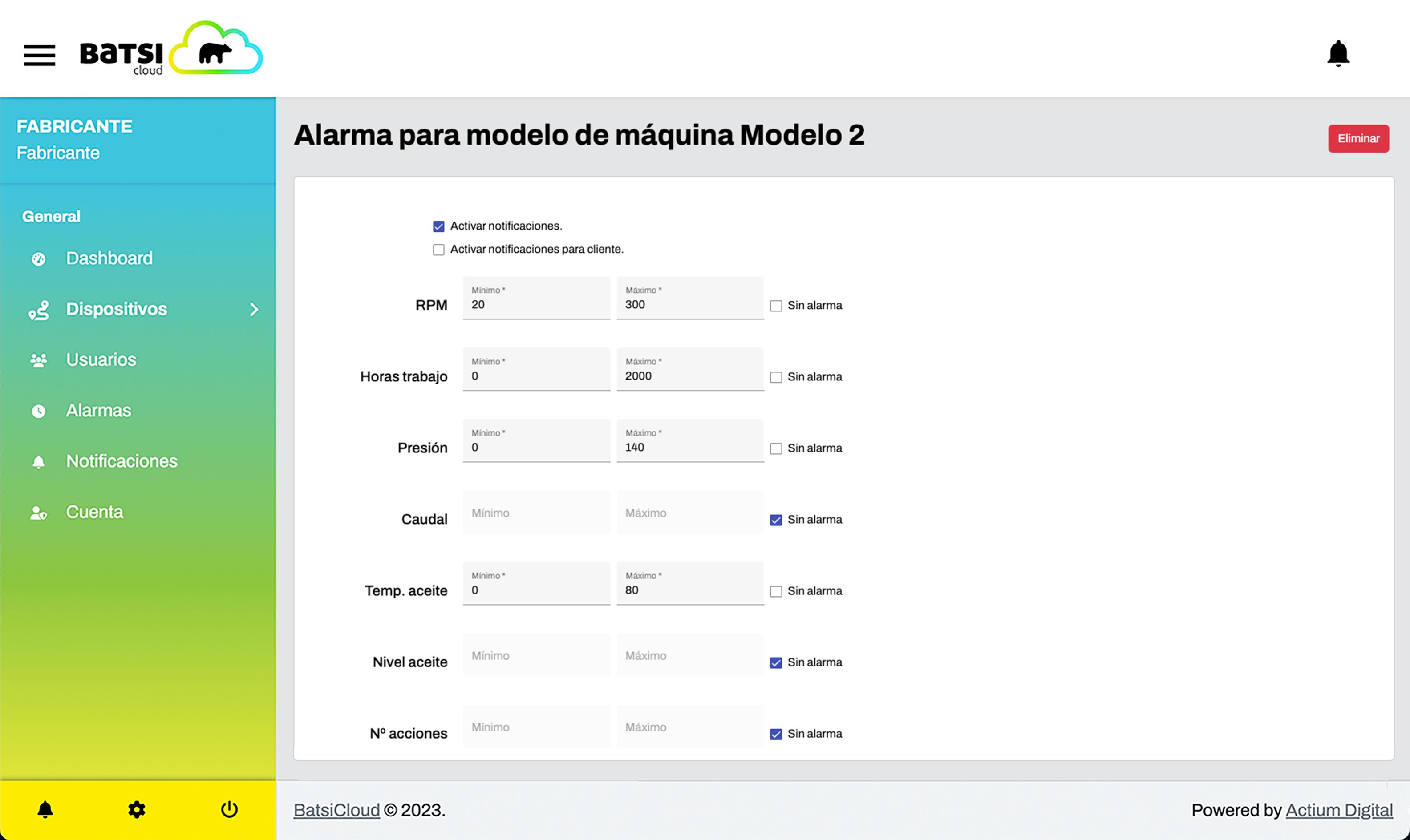 Alarmas configurables